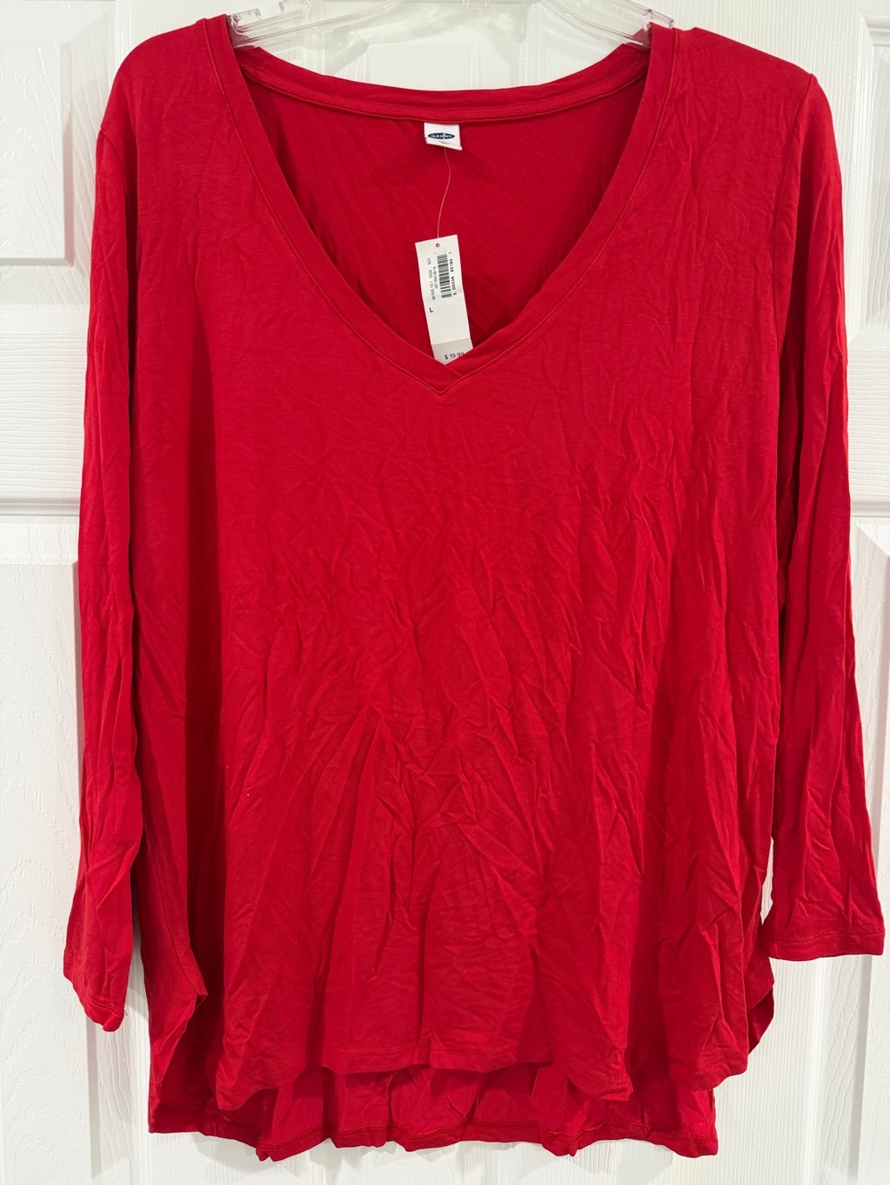 Old Navy Red V-Neck Long Sleeve Tee